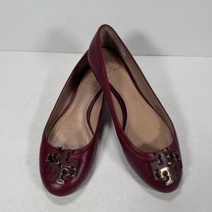 Tory Burch Lowell 2 Burgundy Maroon Leather Ballet Flats Women Size 7.5M